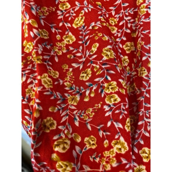 Calessa Women's Red Floral Embroidered Cotton Gauze Top Buttons Petite Small - Picture 4 of 6